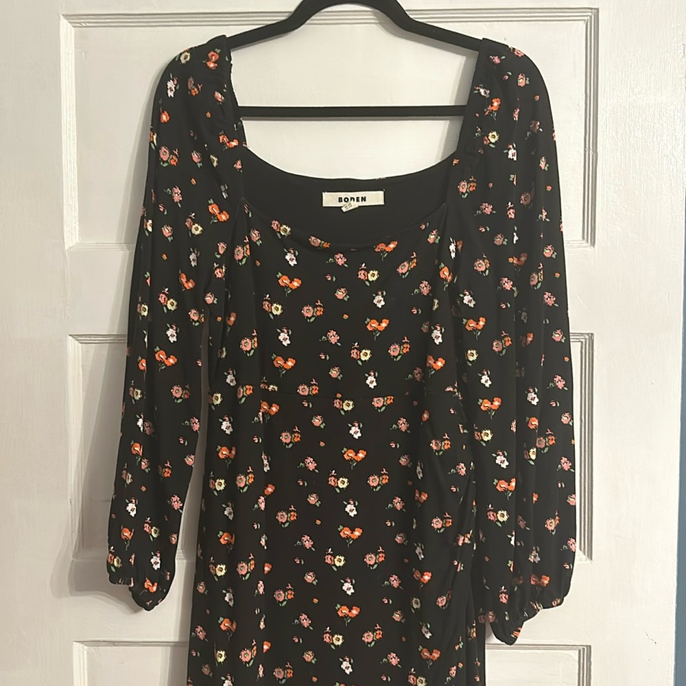Bode wrap skirt sheath with orange and coral floral print square neck 12US 16UK